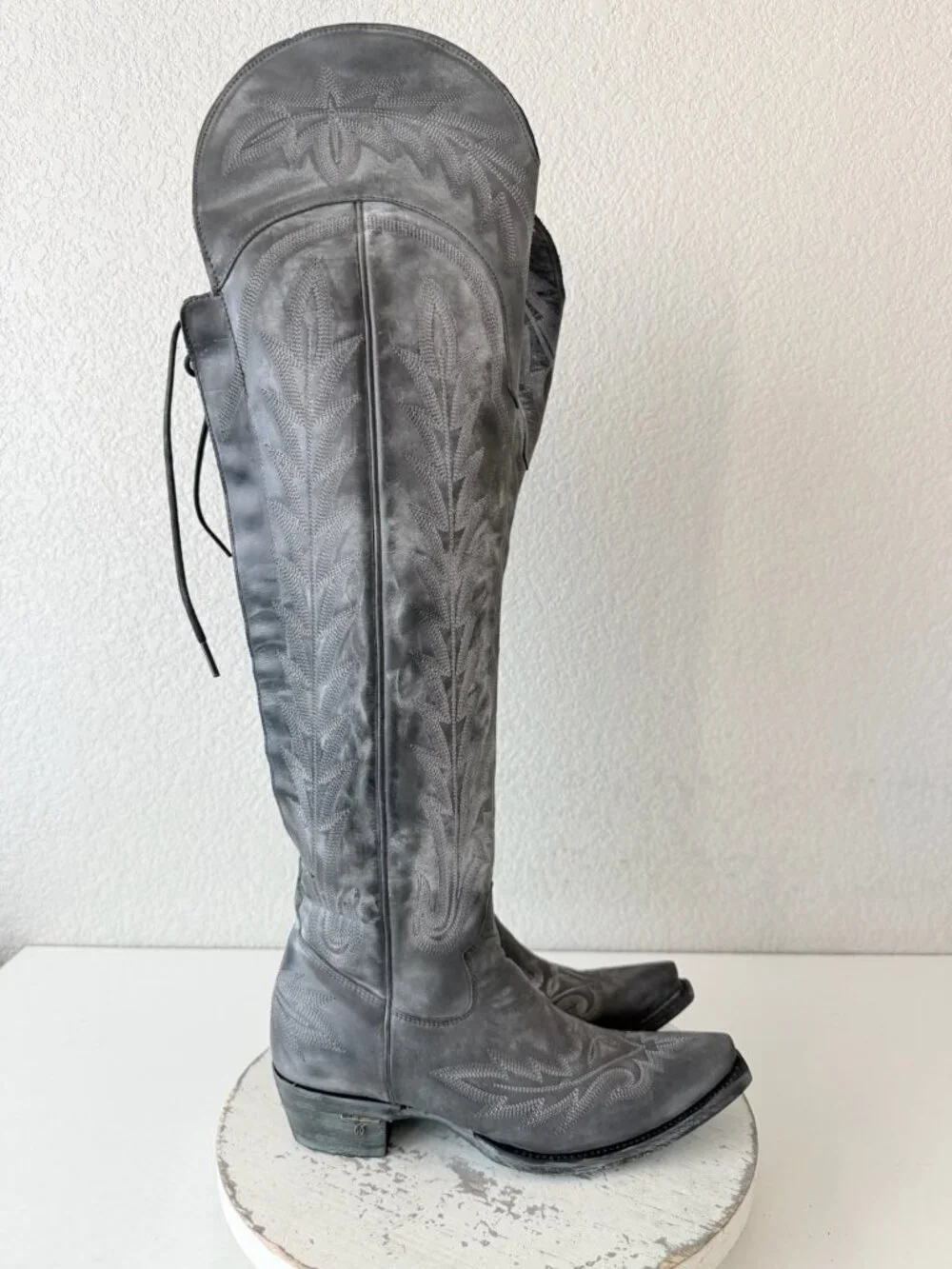 Lane LEXINGTON Over The Knee Black Cowboy Boots Womens 7.5 Western Snip Toe Tall